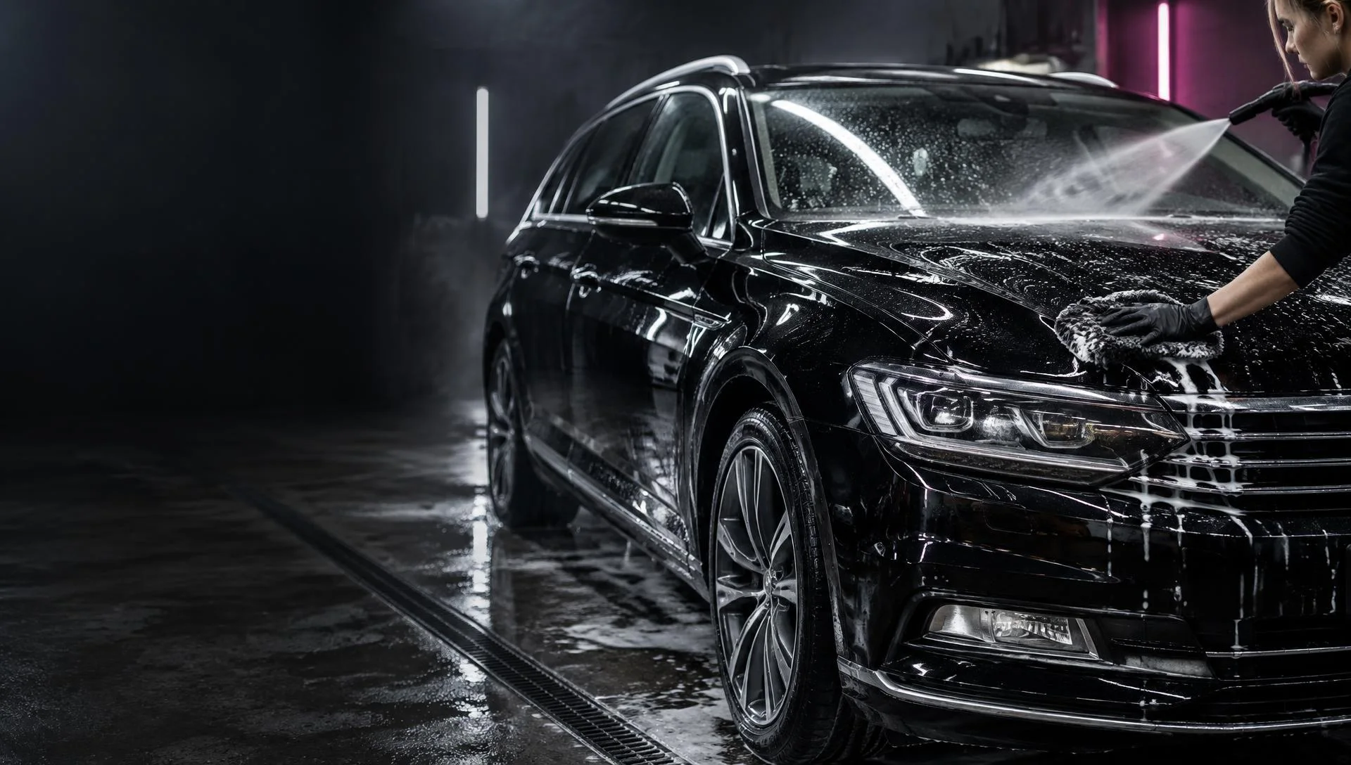 Mustan auton huolellinen käsinpesu
